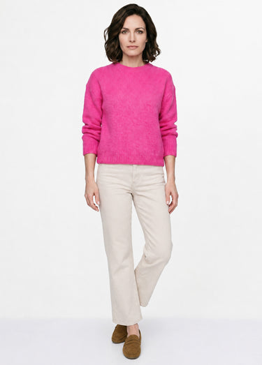 Pull col rond manches longues avec laine Fuchsia