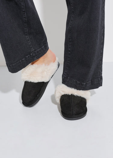 Chaussons mules avec fourrure synthétique Noir