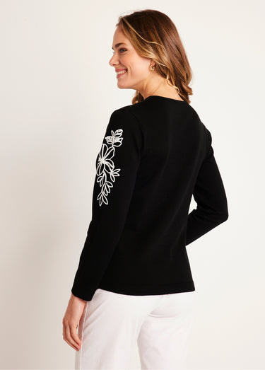 Pull fin brodé Noir / Blanc