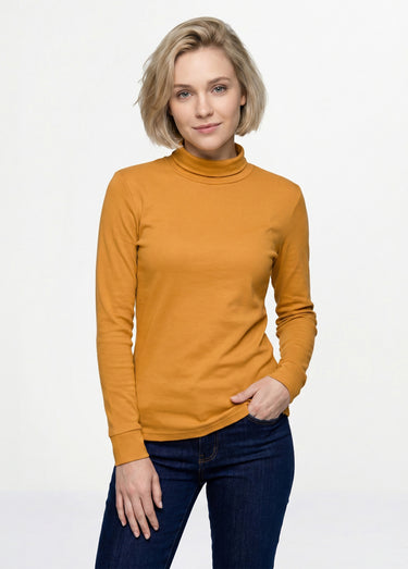 Sous-pull chaud col roulé maille interlock unie Miel