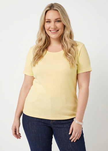 T-shirt coton côtelé col rond Jaune