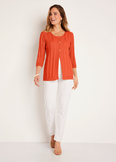 Cardigan boutonnée long ajouré Corail