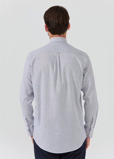 Chemise rayée popeline, col américain Bleu Marine