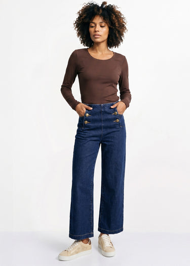 Jean à pont taille haute en toile denim Stone