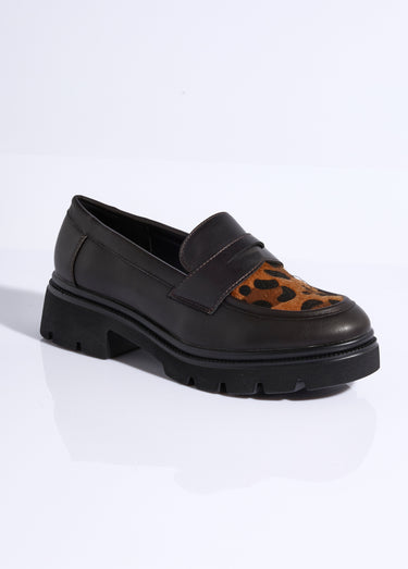 Mocassins empiècement léopard fourrure Noir/Leopard