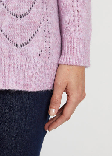 Pull maille chinée ajourée col rond Lilas