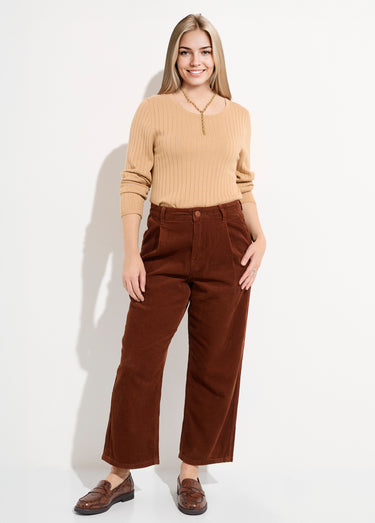 Pantalon large velours, spécial PETITE Marron