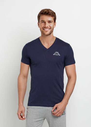 T-shirt col V manches courtes foncés Bleu Marine