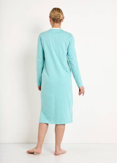 Chemise de nuit liquette mi-longue boutonnée coton Aqua