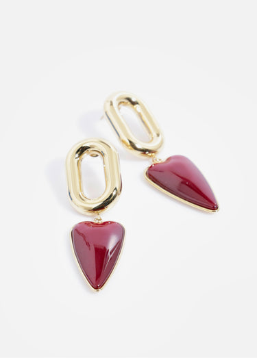 Boucle d'oreilles cœur en acier inoxydable Dore/Rouge