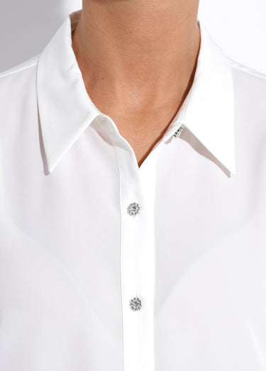 Chemisier fluide uni plissé boutons strass Ecru