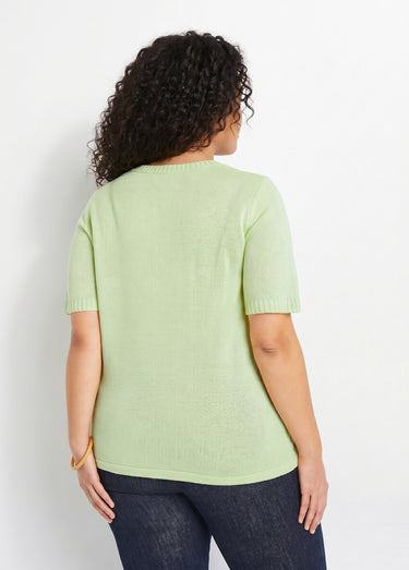 Pull ajouré perlé manches courtes Vert