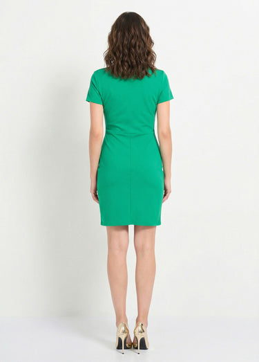Robe drapée maille crêpe détail bijou Vert Vif