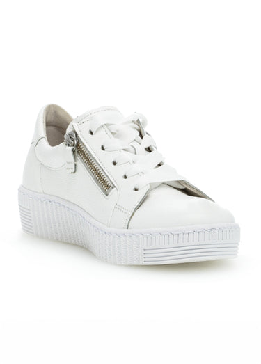 Baskets cuir avec lacets et zip, clair Blanc