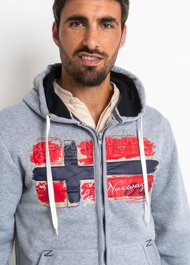 Sweat à capuche zippé poche kangourou Gris/Marine