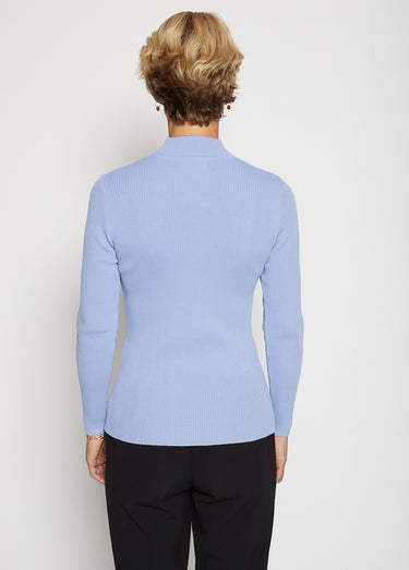 Pull col montant avec laine mérinos Bleu