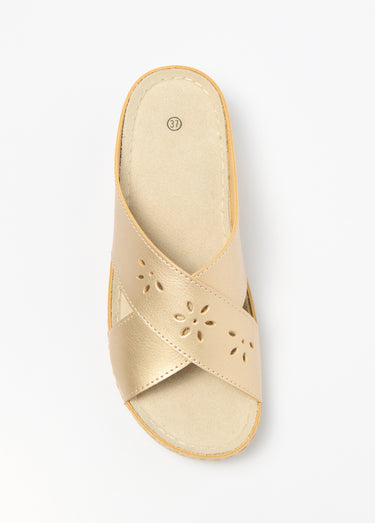 Mules boucles croisées largeur confort talon compensé enrobé Dore
