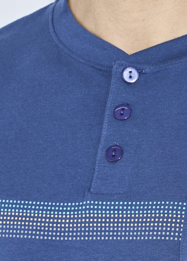 Pyjama col tunisien jersey coton bas resserrés Bleu