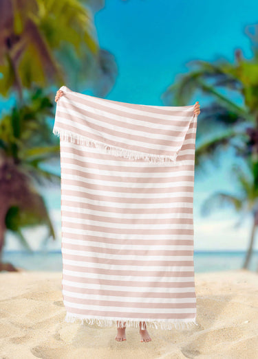 Grande fouta de plage rayée en coton Raye Marron