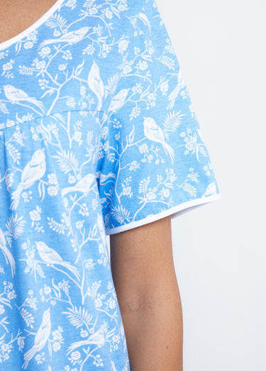 Chemise de nuit mi-longue manches courtes Indigo