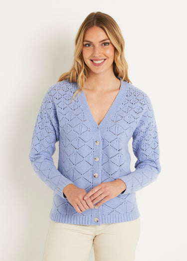 Gilet court ajouré col V boutonné uni Bleu
