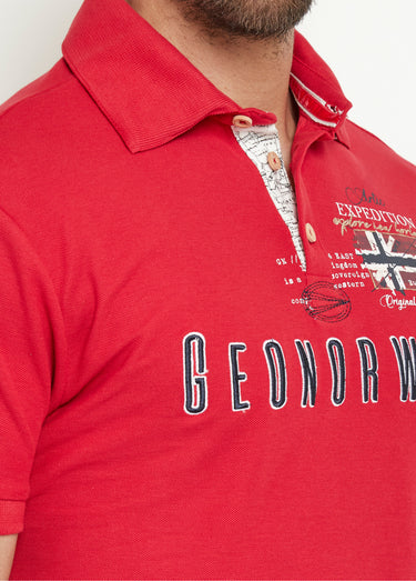 Polo détail revers col et motif placé Rouge
