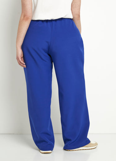 Pantalon large uni taille semi-élastiquée Bleu