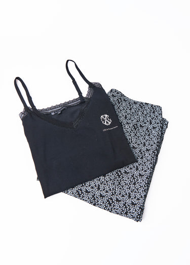 Pyjama 2 pièces avec détails en dentelle Imprimé noir