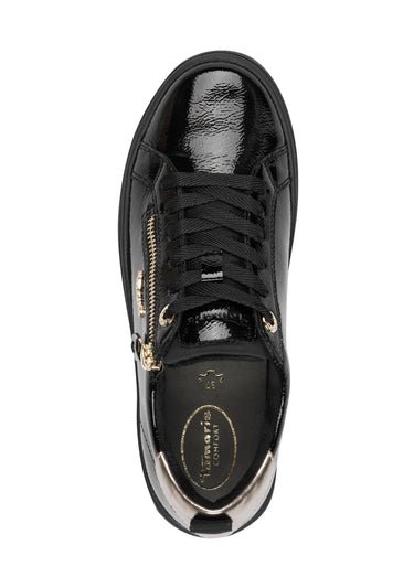 Baskets semelle épaisse avec zip et lacets Vernis Noir