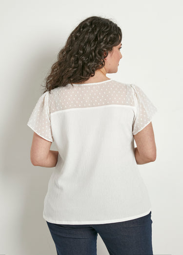 T-shirt col V plumetis manches courtes Blanc