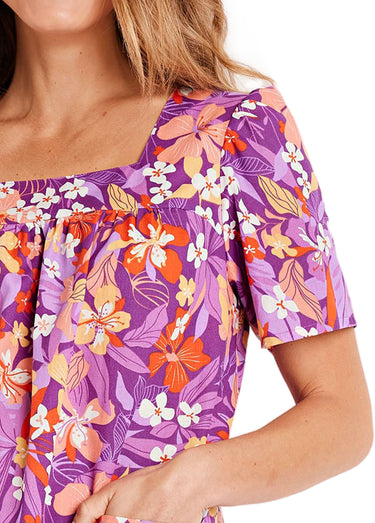 Robe-tablier courte manches courtes Violet/Orange