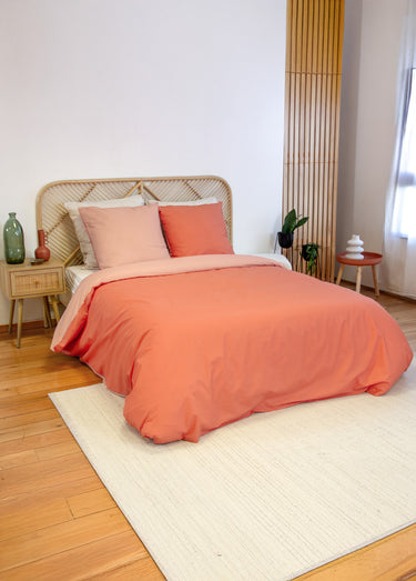 Parure housse de couette bicolore, coton Melon