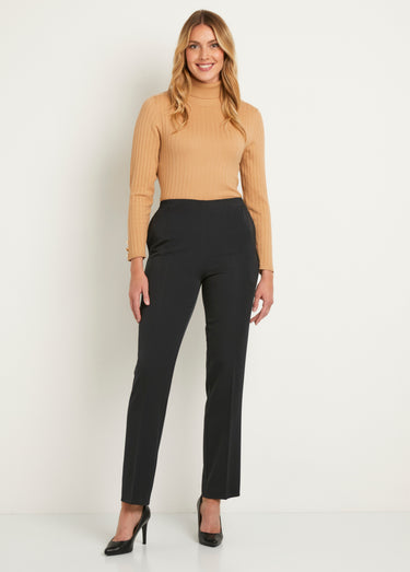 Pantalon droit taille semi élastiquée ventre plat Uni Marine