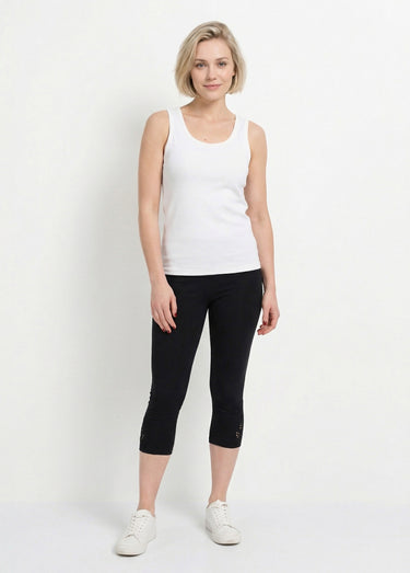 Legging court ceinture élastiqué bas brodés Noir