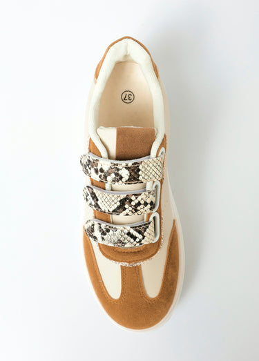 Baskets bimatière à scratchs façon animalier Beige