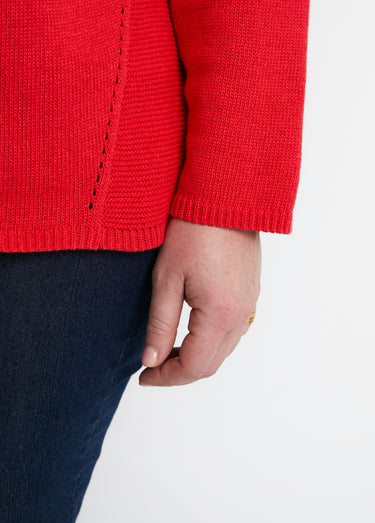 Pull manches longues mailles fantaisie Rouge