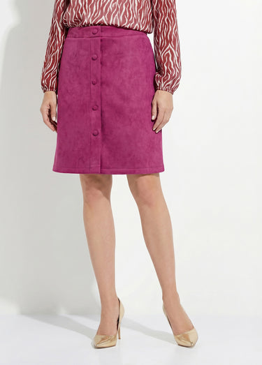 Jupe droite courte tissu suédé effet boutonné Cassis
