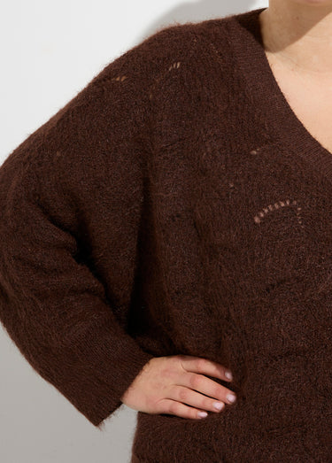 Pull oversize, maille écailles avec laine Marron