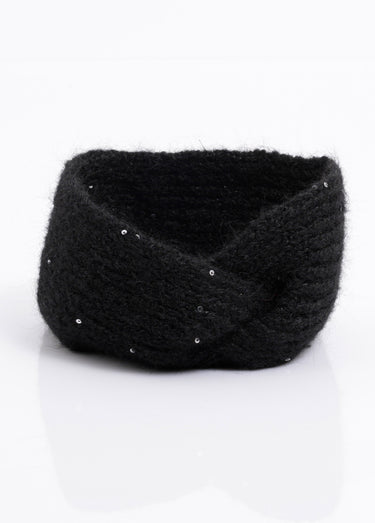 Bandeau chaud maille brillante à sequins Noir