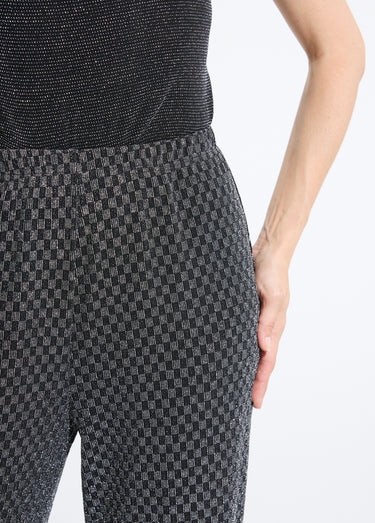 Pantalon droit taille élastiquée maille sequins Noir/Argent