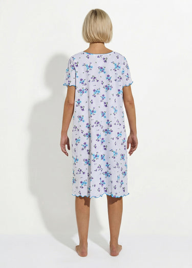 Chemise de nuit coton manches courtes Turquoise/Parme