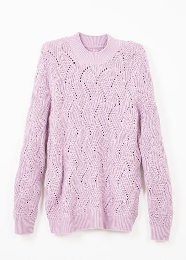 Pull chaud col montant maille ajourée épaisse Lilas