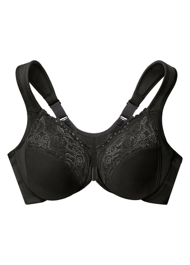 Soutien-gorge WonderWire Dentelle Grandes Tailles Posture ++, Fermeture Frontale et Armatures n°1255 Noir