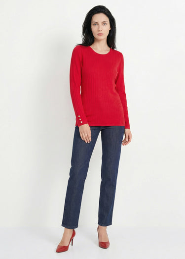Pull doux côtelé court col rond côtes plates Rouge