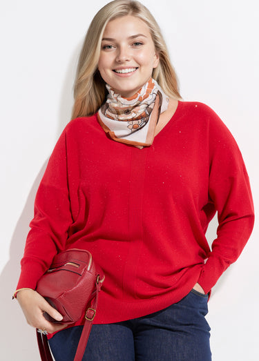 Pull maille fine jauge avec mini sequins Rouge