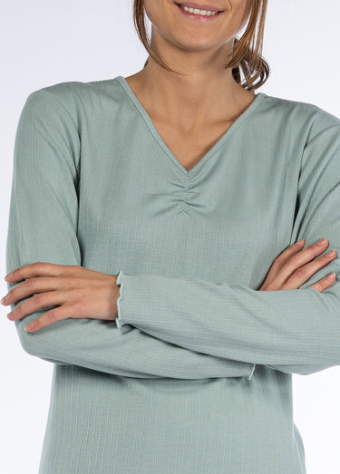 Pyjama long uni col V pointelle Vert
