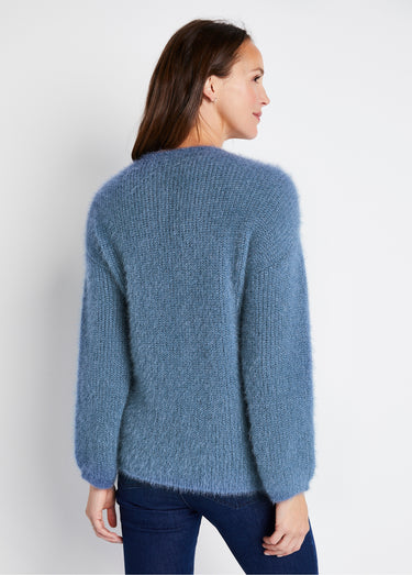 Pull doux colorblock maille poilue Bleu / Écru
