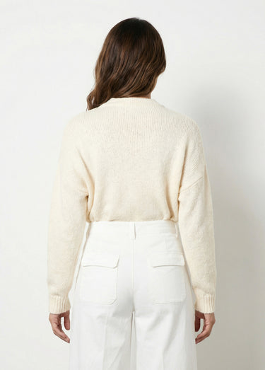 Pull col rond coeurs rayés avec laine Ecru