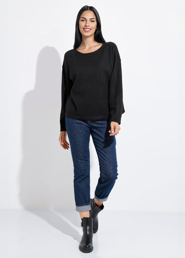 Pull col rond dégagé chaud avec laine Noir