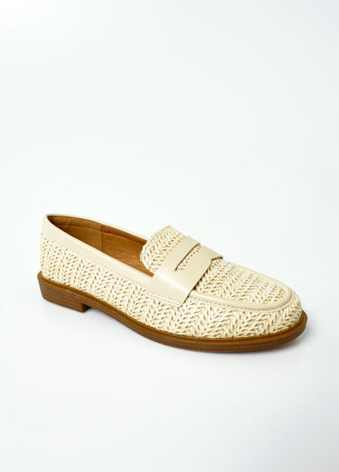 Mocassins effet natté métallisé avec patte Beige